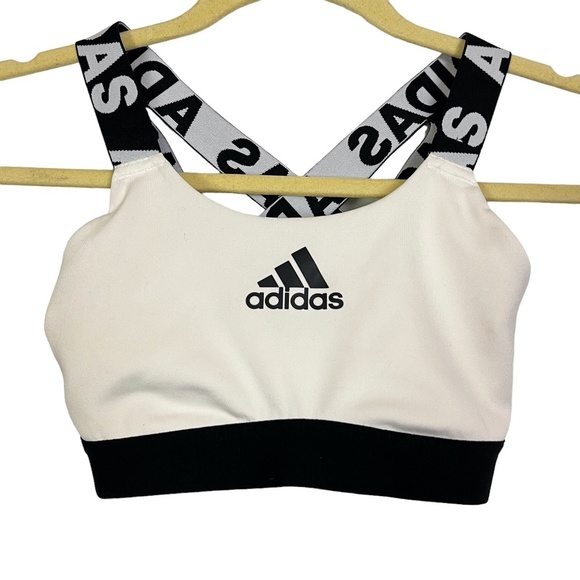 ADIDAS Sporty Spell Out Logo Racerback Gym Sports Bra Wireless Gym Workout sz XS - Picture 1 of 16